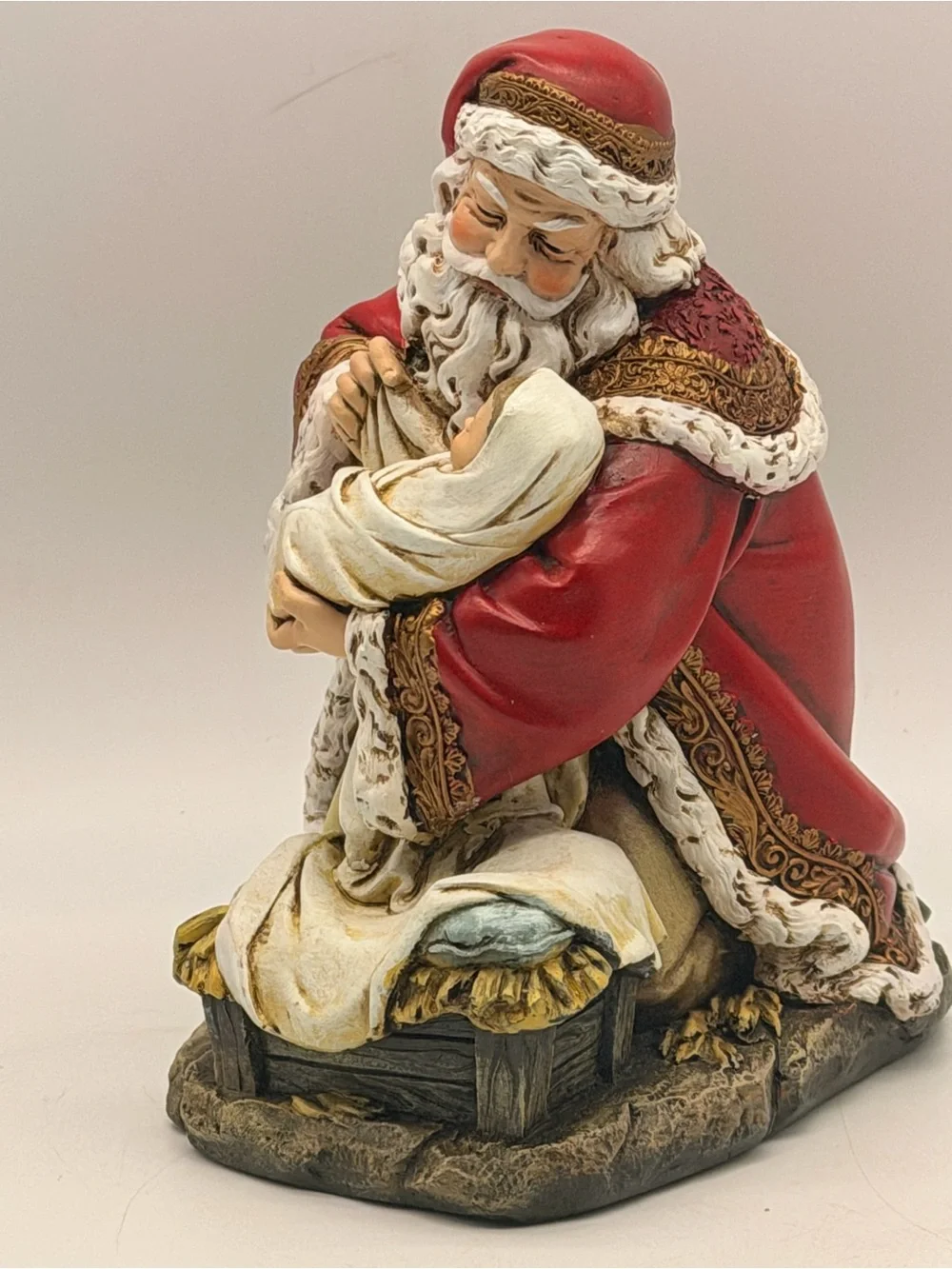 Kneeling Adoring Santa Claus Holding Infant Christ 7